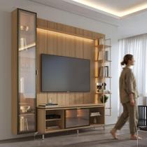 Estante para TV até 75 Polegadas com Prateleiras e Cristaleira Vidro Reflecta 100% MDF com Led Lincoln Float 254cm Estante para TV até 75 Polegadas com Prateleiras e Cristaleira Vidro Reflecta 100% MDF com Led Lincoln Float 254cm