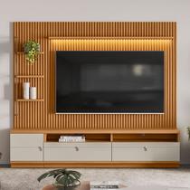 Estante para TV Até 75 Polegadas Ouro Preto 1 Porta com Led Nature/Off White - Linea Brasil Estante para TV Até 75 Polegadas Ouro Preto 1 Porta com Led Nature/Off White - Linea Brasil