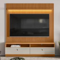 Estante para TV Até 75 Polegadas Ouro Preto 2 Gavetas com Led 180 Cm Nature/Off White - Linea Brasil Estante para TV Até 75 Polegadas Ouro Preto 2 Gavetas com Led 180 Cm Nature/Off White - Linea Brasil