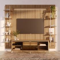 Estante para TV até 75 Polegadas Vidro Reflecta com Prateleiras 100% MDF com Led Lincoln Float 254cm Estante para TV até 75 Polegadas Vidro Reflecta com Prateleiras 100% MDF com Led Lincoln Float 254cm