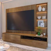 Estante para TV Até 82 Polegadas Arraial 4 Gavetas com Led Ripado Amêndoa - Pnr Móveis