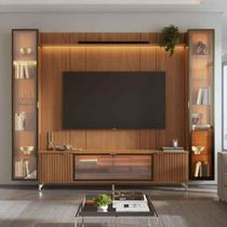 Estante para TV até 85 Polegadas com 2 Cristaleiras Vidro Reflecta 100% MDF com Led Neon Float 291cm Estante para TV até 85 Polegadas com 2 Cristaleiras Vidro Reflecta 100% MDF com Led Neon Float 291cm