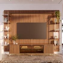 Estante para TV até 85 Polegadas Vidro Reflecta com Prateleiras 100% MDF com Led Neon Float 291cm