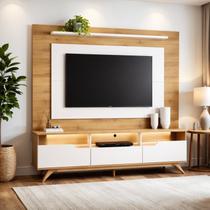 Estante para TV e Home Theater até 60 Polegadas com LED MDF 200CMX190CM Pés em Madeira Maciça LED e Diplomata