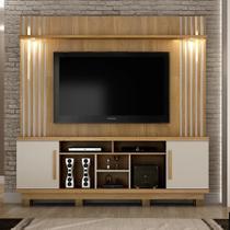 Estante para TV e Home Theater até 60 Polegadas com MDF 200cmx195cm Led 2 Portas Esparta Espresso Móveis Bege Cinamomo/Off White