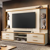 Estante para TV e Home Theater até 75 Polegadas 100% MDF 240cmx192cm Espelho 4 Gavetas Leni Bege Off White/Cedro