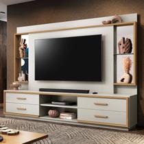 Estante para TV e Home Theater até 75 Polegadas 100% MDF 240cmx192cm Espelho 4 Gavetas Leni Cinza Fendi/Freijó Nobre Estante para TV e Home Theater até 75 Polegadas 100% MDF 240cmx192cm Espelho 4 Gavetas Leni Cinza Fendi/Freijó Nobre