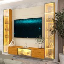 Estante para TV e Home Theater até 75 Polegadas com LED com Vidro Reflecta 100% MDF 226,4cmx217,6cm Led com Porta Luminare Estante para TV e Home Theater até 75 Polegadas com LED com Vidro Reflecta 100% MDF 226,4cmx217,6cm Led com Porta Luminare