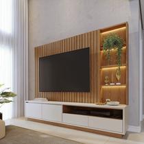 Estante para TV e Home Theater até 82 Polegadas com 240cmx198,2cm Led Tvs Cancun Marrom Freijó/Off White