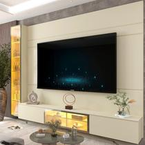 Estante para TV e Home Theater até 84 Polegadas com LED com Vidro Reflecta 100% MDF 255,2CMX217,6cm LED e Porta Luminare Estante para TV e Home Theater até 84 Polegadas com LED com Vidro Reflecta 100% MDF 255,2CMX217,6cm LED e Porta Luminare