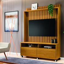 Estante para TV e Home Theater Ripado para TV até 50 Polegadas MDF 145cmx190cm Rodízio 2 Gavetas Estilos