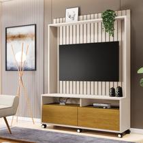 Estante para TV e Home Theater Ripado para TV até 50 Polegadas MDF 145cmx190cm Rodízio 2 Gavetas Estilos