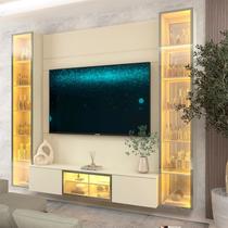 Estante para TV Home Theater até 65 Polegadas com Vidro Reflecta 100% MDF 226,4cmx217,6cm Led e Porta Luminare Bege Off White