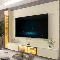 Estante para TV Home Theater até 84 Polegadas com Vidro Reflecta 100% MDF 255,2cmx217,6cm Led e Porta Luminare Bege Off White Estante para TV Home Theater até 84 Polegadas com Vidro Reflecta 100% MDF 255,2cmx217,6cm Led e Porta Luminare Bege Off White