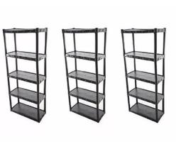 Estante Plástica 5 Prateleiras Preta KIT COM 3 Estante Plástica 5 Prateleiras Preta KIT COM 3