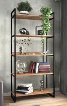 Estante Porta Livros De Metal Preto C Prateleiras 190x80cm Madeira