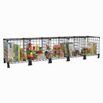 Estante Prateleira Aramada 5 Nichos Horizontal Preto para Livros Brinquedos Quarto Infantil