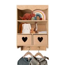 Estante Prateleira Suspensa com 2 Gavetas e Porta Cabide Coração Mdf Madeira Estante Prateleira Suspensa com 2 Gavetas e Porta Cabide Coração Mdf Madeira