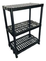 Estante Preta Plástico Com 3 Prateleira Modular Reforçada