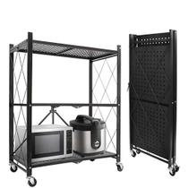 Estante Rack de Aço Dobrável Preta com 3 Prateleiras e Rodízios Estante Rack de Aço Dobrável Preta com 3 Prateleiras e Rodízios