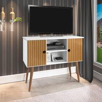 Estante Rack Viena Clássico 90cm com Portas - Branco/ripado Estante Rack Viena Clássico 90cm com Portas - Branco/ripado