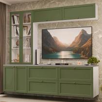 Estante Sala de Estar com Rack + Cristaleira 230cm Branco/Verde Vik Madesa 01 Estante Sala de Estar com Rack + Cristaleira 230cm Branco/Verde Vik Madesa 01
