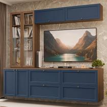 Estante Sala de Estar com Rack + Cristaleira 230cm Rustic/Azul/Rustic Vik Madesa 02