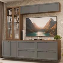 Estante Sala de Estar com Rack + Cristaleira 230cm Rustic/Cinza/Rustic Vik Madesa 02