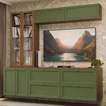 Estante Sala de Estar com Rack + Cristaleira 230cm Rustic/Verde/Rustic Vik Madesa 02