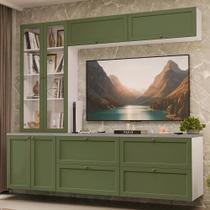 Estante Sala De Estar Com Rack + Cristaleira 230cm Vik Madesa 01 Branco-verde
