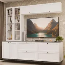 Estante Sala De Estar Com Rack + Cristaleira 230cm Vik Madesa 01 Branco