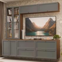 Estante Sala De Estar Com Rack + Cristaleira 230cm Vik Madesa 01 Rustic-cinza Estante Sala De Estar Com Rack + Cristaleira 230cm Vik Madesa 01 Rustic-cinza