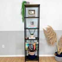 Estante Style de Ferro e Madeira Slim 6 Prateleiras Industrial Tabaco e Preto Estante Style de Ferro e Madeira Slim 6 Prateleiras Industrial Tabaco e Preto