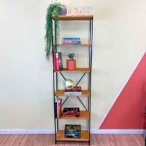 Estante Torre Industrial de Ferro e Madeira Slim 6 Prateleiras Nozes e Preto Estante Torre Industrial de Ferro e Madeira Slim 6 Prateleiras Nozes e Preto