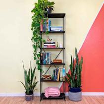 Estante Torre Industrial de Ferro e Madeira Slim 6 Prateleiras Tabaco e Preto Estante Torre Industrial de Ferro e Madeira Slim 6 Prateleiras Tabaco e Preto