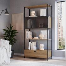 Estante york 2 portas 1 gaveta madeira nas cores hanover e vermont base em aço preto fosco - artesano