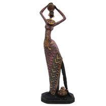 Estátua Africana Com Vaso Decoração Em Resina Grande