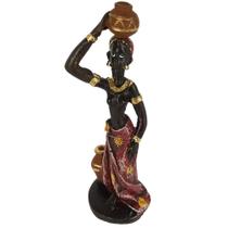 Estátua Africana Com Vaso Na Cabeca Mini Em Resina