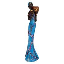 Estatua Africana Decorativa Com Vaso Em Resina Pequena