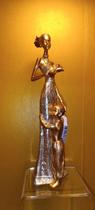 Estatua africana dourada com filhos resina decorativo 28cm