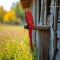 Estátua Arara Vermelha Grande em Gesso Parede Decoração Tropical 70cm AVB DECOR