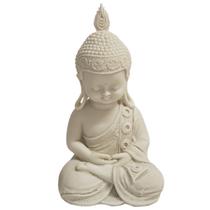 Estátua Baby Buda Pó De Mármore Branca Mudra Meditação 26Cm