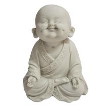 Estátua Baby Monge De Pó De Mármore Branco Sorrindo 18.5Cm