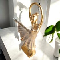 Estatua Bailarina Balé Dourada com Glitter Decoração Elegante Coisas Diferentes Para Casa