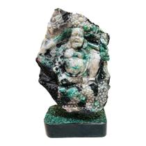 Estátua Buda Da Fortuna Pedra Natural Quartzo, Esmeralda