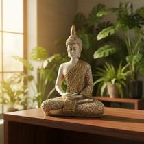 Estátua Buda Decorativo Meditando Resina Branco Ouro 20 Cm ! Branco Ouro Estátua Buda Decorativo Meditando Resina Branco Ouro 20 Cm ! Branco Ouro