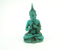 Estátua Buda Dharmachakra Mudra cor Azul Tiffany Resina 13 cm