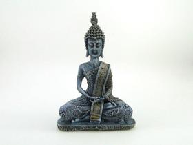 Estátua Buda Dhyana Mudra Cor Jeans Resina 25 Cm