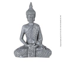 Estátua Buda Hindu meditando em resina médio cinza Estátua Buda Hindu meditando em resina médio cinza