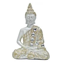 Estátua Buda Hindu Tibetano Tailandês Enfeite de Mesa Branco - M3 Decoração